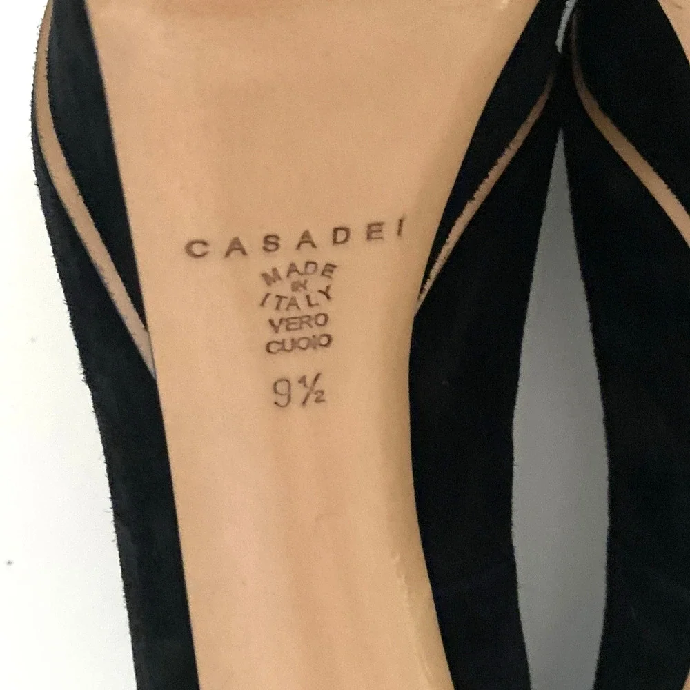 Casadei Flora Pump Black Suede Platform Almond Toe Slim Stiletto Heel 9.5 - Picture 11 of 11
